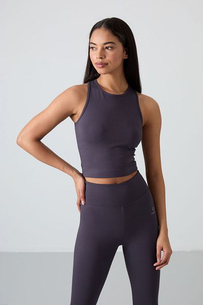 TOMMY LIFE High Waist Anthracite Capri-Crop Athlete Slim Fit Women's Tights Set - 95284