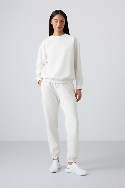 TOMMY LIFE Σετ γυναικεία αθλητική φόρμα Ecru Cotton O Neck Oversize - Λαστιχένιο πόδι - 95287