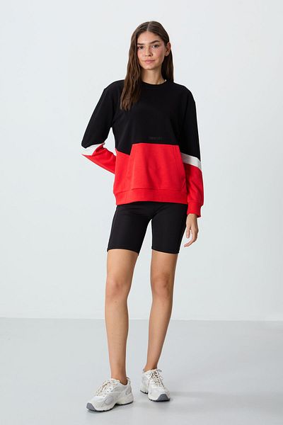 TOMMY LIFE Hanorac oversize din bumbac cu decolteu - negru, gros, texturat - 97289
