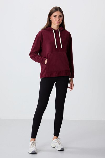 TOMMY LIFE Redbud Thick Soft Textured Hooded Oversize Embroidered Fleece Women's Sweatshirt - 97292