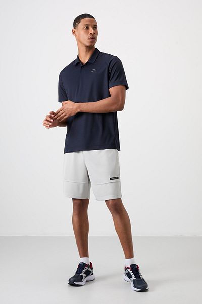 TOMMY LIFE Ανδρικό μπλουζάκι Navy Blue Polo Neck Active Sports - Εκτυπωμένο λογότυπο, Standard Fit - 88252