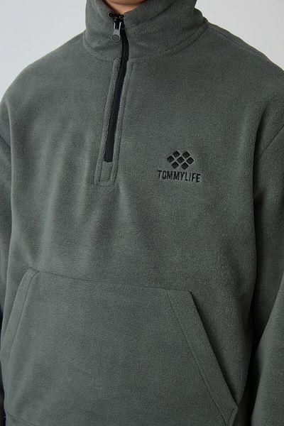 TOMMY LIFE Σετ φόρμας Fleece για αγόρια - Χακί χοντρή απαλή υφή, κεντημένη, τυπική εφαρμογή - 11218