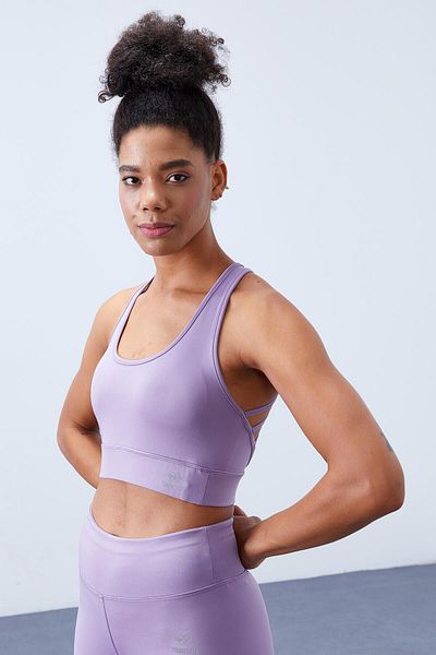 TOMMY LIFE Set de jambiere slim cu talie înaltă liliac pentru femei - Detaliu încrucișat pe spate, strângere - 95283