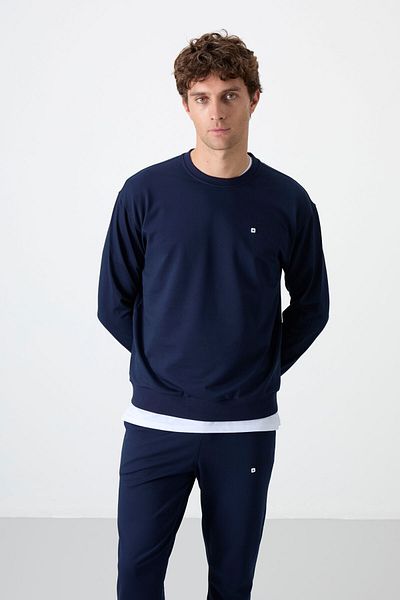TOMMY LIFE Индиго Ежедневен О-образно деколте, гумени крачоли, памучен мъжки комплект анцузи с големи размери - 85120