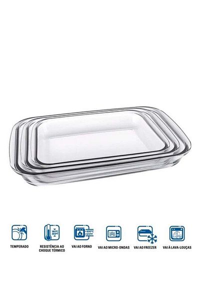 COOYA 3-Piece Bakeware Pan Set, Glass, Small 1x1.6, Medium 1x2.2, Large 1x2.9Liters