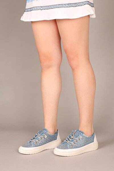 Birikon BİANCA Çok Taşlı Kot Sneakers MAVİ