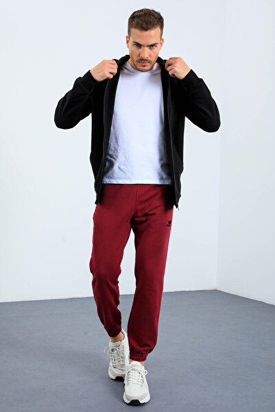 TOMMY LIFE Ανδρικό φούτερ - Μαύρο, Λεπτομέρεια κεντήματος, Άνετη φόρμα, Φερμουάρ - 88035