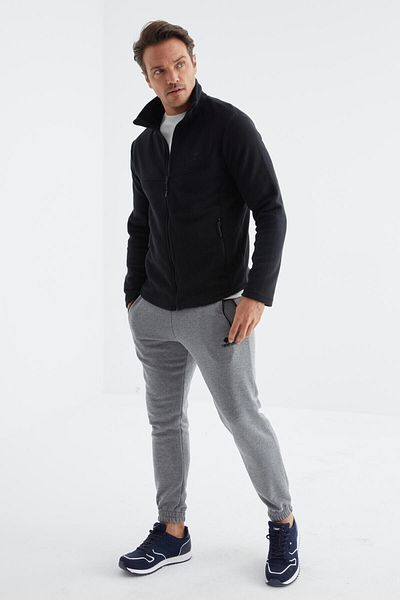 TOMMY LIFE Hanorac pentru bărbați din lână albastru bleumarin - guler vertical, cu fermoar, potrivire standard - 88134