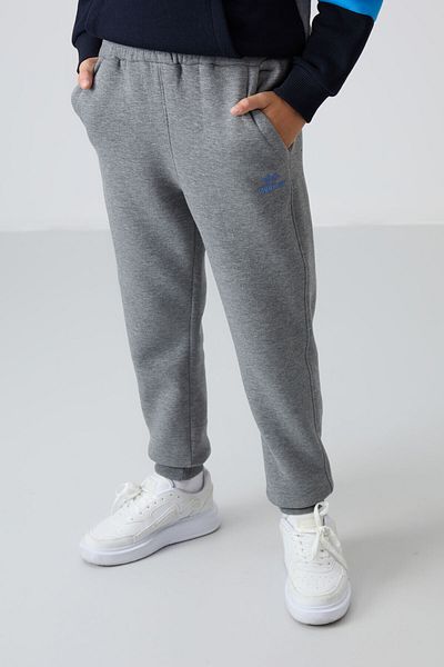 TOMMY LIFE Boy's Tracksuit Set - Gray Melange, Cotton, Thick Fur Inside, Soft Textured Embroidery
