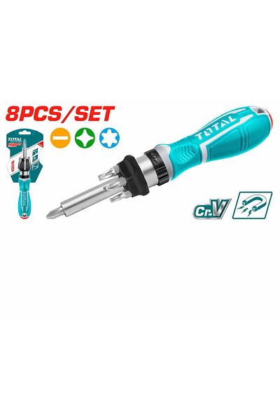 TOTAL Ratchet Screwdriver 8 Pcs Interchangeable