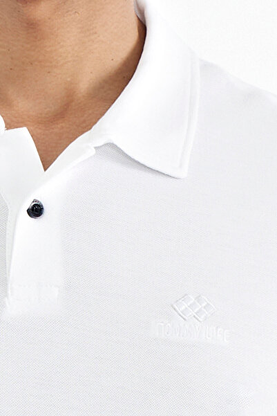 TOMMY LIFE Ανδρικό μπλουζάκι White Polo Neck Logo Embroidered Standard Form - 88237