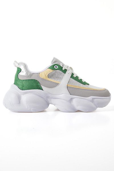 TOMMY LIFE Pantofi sport pentru femei, cu talpă înaltă argintie, cu șireturi, cu gradient de culoare, din piele artificială - 89206