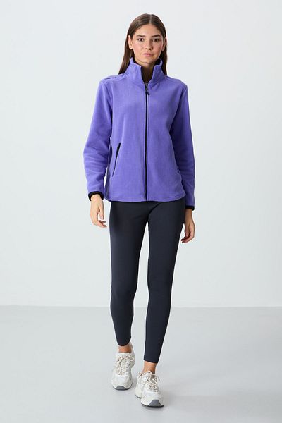 TOMMY LIFE Lilac Stand Collar Zippered Comfortable Form Women's Fleece Sweatshirt - 97173