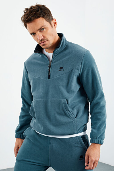 TOMMY LIFE Forest Green Ανδρικές φόρμες Fleece - Μισό φερμουάρ, Καουτσούκ - 85159