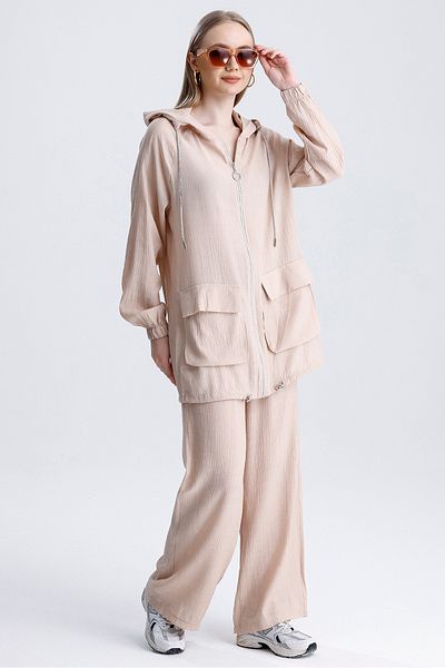 MD trend Women's Oversize Zipper Pants and Sports Sweatpants Set