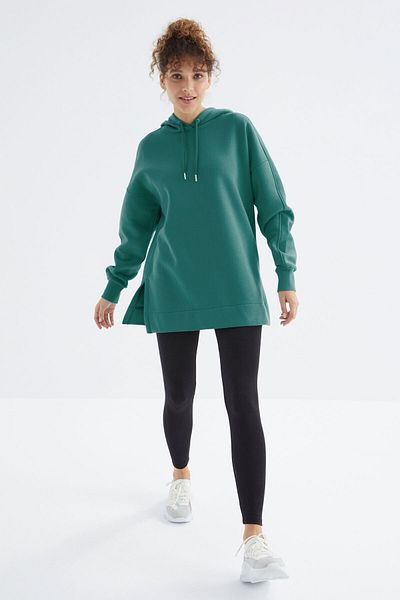 TOMMY LIFE Sea Green Oversize Hooded Raglan Sleeve Sweatshirt - 97242