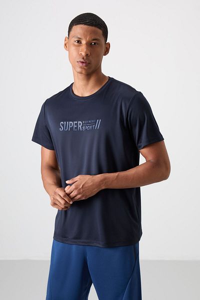 TOMMY LIFE Ανδρικό μπλουζάκι με αναπνεύσιμη υφή Navy Blue Thin Stretchy Standard Fit - 88385