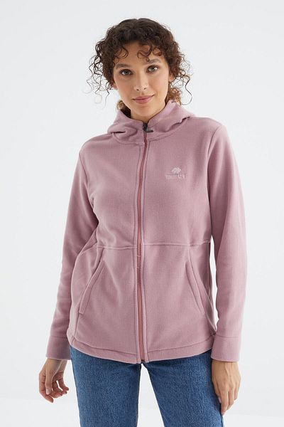 TOMMY LIFE Hanorac pentru damă din fleece, cu glugă, cu fermoar, forma confortabilă, Dusty Rose - 97233