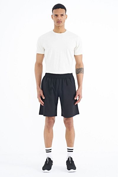 TOMMY LIFE Мъжки къси панталони с ластик и странични джобове в черно - 81238