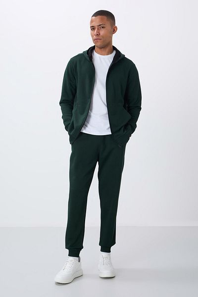 TOMMY LIFE Set de trening pentru bărbați, verde pin - compact, bumbac, gros, glugă, potrivire confortabilă - 85262