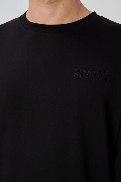 TOMMY LIFE Siyah Casual O Yaka Lastik Paça Pamuklu Erkek Oversize Eşofman Takımı - 85120