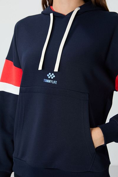 TOMMY LIFE Hanorac pentru femei Indigo, compact, din bumbac, cu glugă, cu textura netedă, supradimensionat - 97290