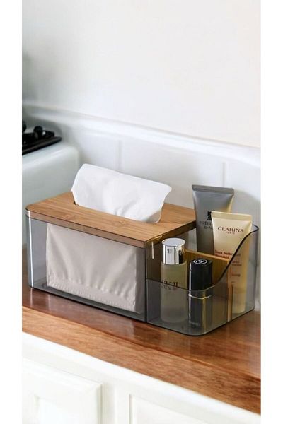 Bayev Fokus Wooden Covered Napkin Holder, 2 Compartment Air Conditioner Remote Control Organizer