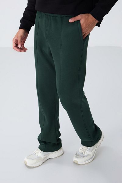 TOMMY LIFE Pantaloni de trening pentru bărbați, din bumbac verde pin, groși, cu textura moale, brodați supradimensionați -82146
