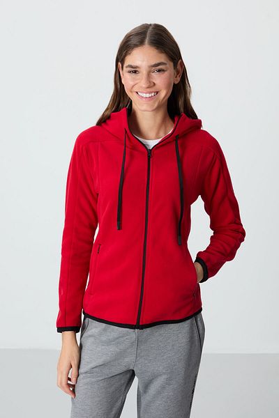 TOMMY LIFE Red Thick Soft Textured Hooded Standard Fit Embroidered Fleece Women's Sweatshirt -97287