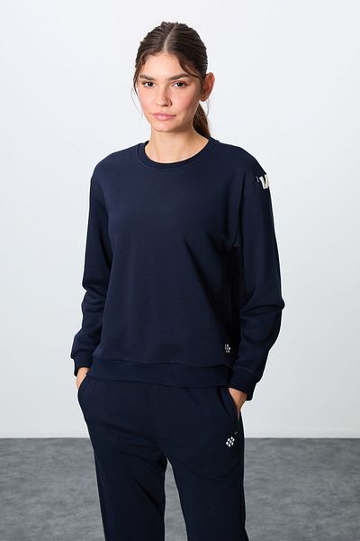 TOMMY LIFE Set de trening oversize din bumbac Indigo cu decolteu în formă de O - Textura groasă și netedă, 95341