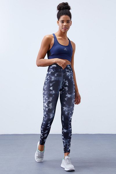 TOMMY LIFE Jambiere negre pentru femei, cu talie înaltă, cu vopsire în cravată - 94551
