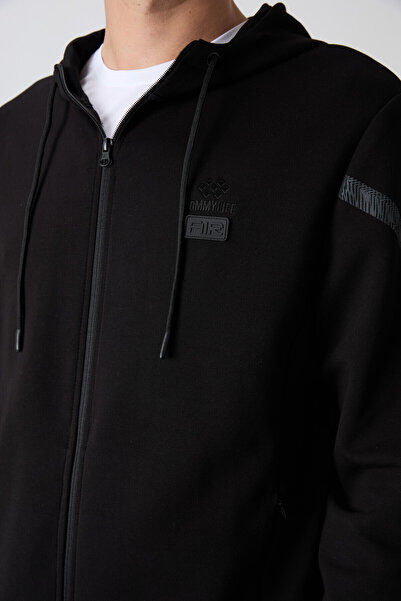 TOMMY LIFE Μαύρο βαμβακερό σετ ανδρικής φόρμας φόρμας με στάμπα, με απαλή υφή, σετ ανδρικής φόρμας - 85236