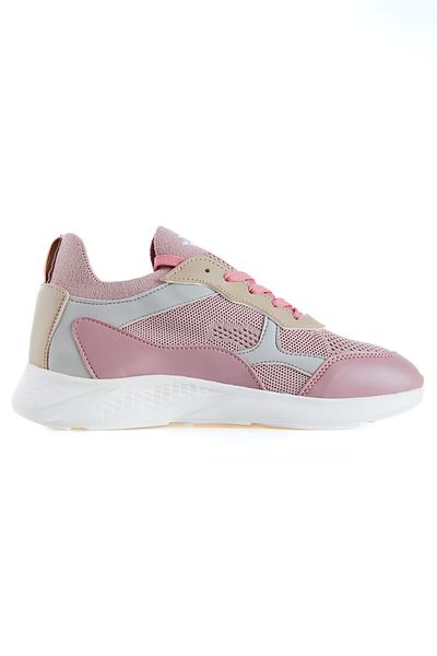 TOMMY LIFE Pantofi sport cu șireturi Dusty Rose cu talpă înaltă și detaliu plasă - 89208