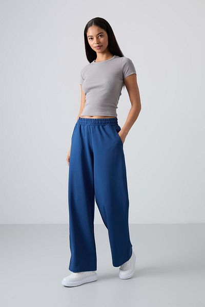 TOMMY LIFE Pantaloni de trening pentru femei cu talie înaltă și cu buzunar cu picioare largi - 94567
