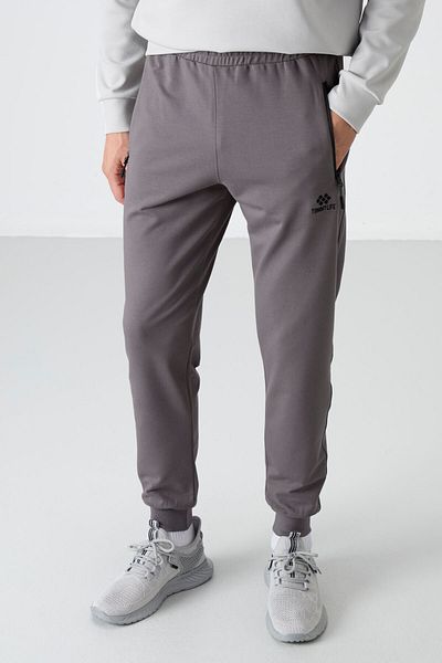TOMMY LIFE Ανδρικό παντελόνι Jogger - Σκούρο γκρι, με φερμουάρ και τσέπη, κανονικό μέγεθος - 84587