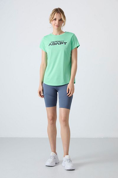 TOMMY LIFE Water Green Breathable Textured Thin Flexible Standard Fit Performance Women's T-Shirt - 97283
