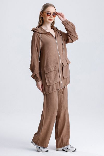 MD trend Women's Oversize Zipper Pants and Sports Sweatpants Set
