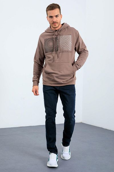 TOMMY LIFE Earth Pattern Printed Hooded Comfortable Form Men's Sweatshirt - 88030