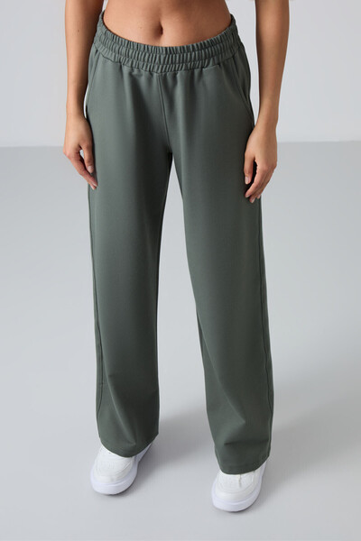 TOMMY LIFE Χακί ψηλόμεση τσέπη Άνετη φόρμα με φαρδύ γυναικείο πάτο - 94567