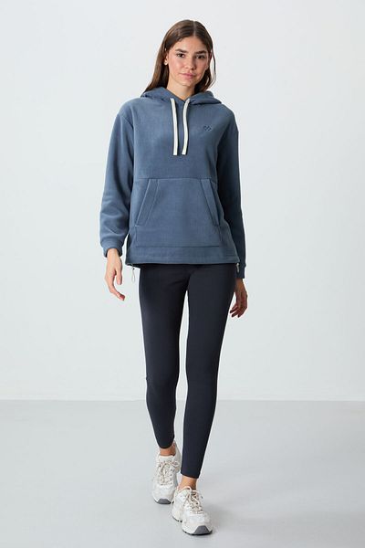 TOMMY LIFE Hanorac din fleece pentru femei, cu glugă, brodat de culoarea petrolului - 97292