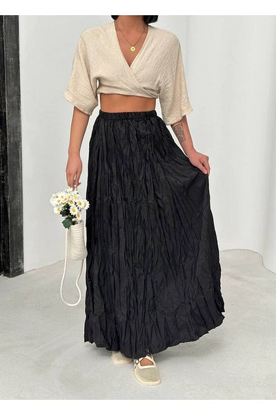 HARMONY GLOBAL Μοντελοποίηση φούστας Black Crinkle Voile Crush No: 5007