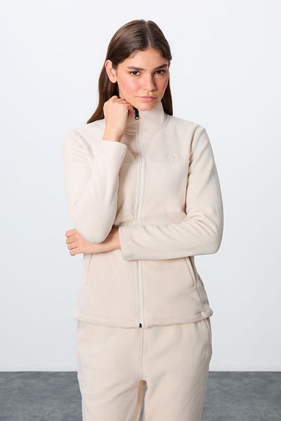 TOMMY LIFE Σετ γυναικεία φόρμα γυμναστικής Stand Collar Beige Oversize Embroidered Fleece -95339