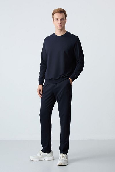 TOMMY LIFE Thick Soft Textured Navy Blue Men's Tracksuit Set - Comfort Fit Basic - 85256