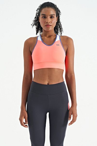 TOMMY LIFE Bustieră de damă, slim, cu imprimeu pe spate, cu bloc de culoare roz neon - 97253
