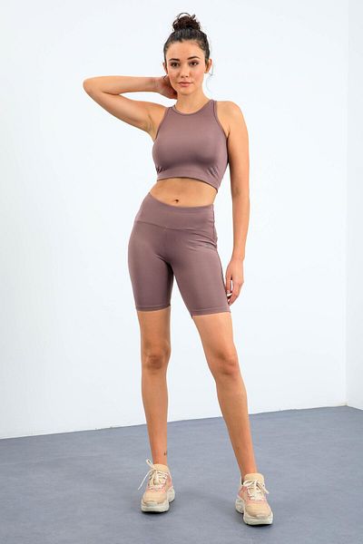 TOMMY LIFE Set de jambiere pentru femei Dusty Rose cu talie înaltă, strâns, crop biker - 95302