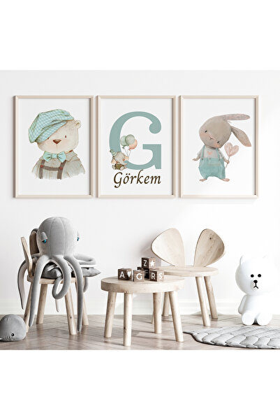 CKA Tasarım Şapkalı Ayı 3'lü Çocuk Odası İsim Tablo Seti, Bebek ve Çocuk Odas...