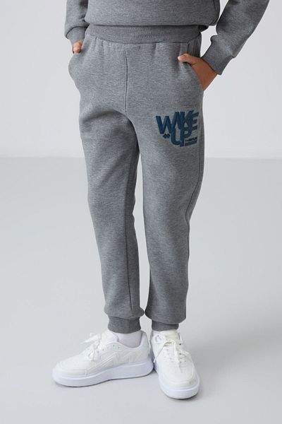 TOMMY LIFE Boy's Tracksuit Set - Gray Melange, Cotton, Thick Fur Inside, Soft Texture, Printed -