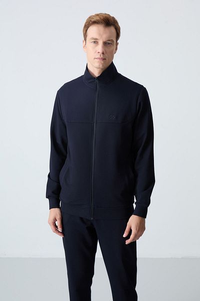 TOMMY LIFE Costum de trening pentru bărbați, din bumbac, albastru bleumarin, gros, moale, texturat, confortabil, de bază - 85260