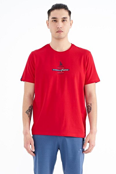 TOMMY LIFE Red Printed O Neck Standard Fit Men's T-shirt - 88212
