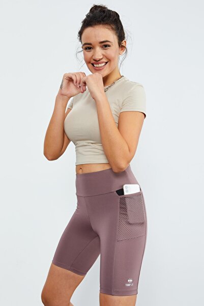TOMMY LIFE High Waist and Pocket Dusty Rose Recovery Women's Biker Leggings - 91010